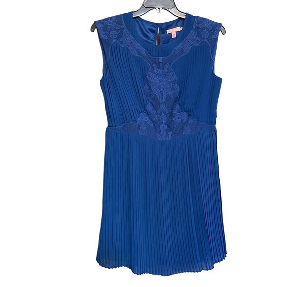 Ted Baker Dress Saskiah Blue Lace Pleated Embroidered Sleeveless Sz 4 US 10 - Picture 1 of 9